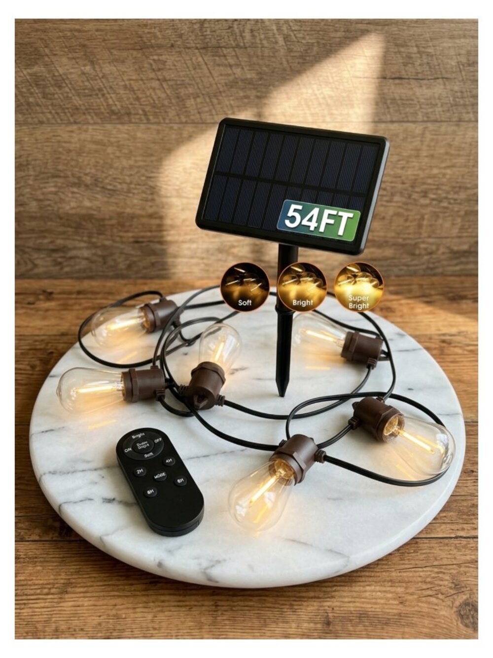 54FT Solar String Lights Outdoor LED, USB & Solar Charging, Remote Control,